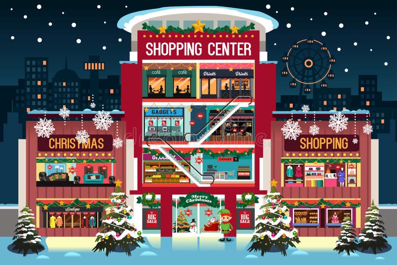 Winkelcomplex tijdens Kerstmisillustratie vector illustratie