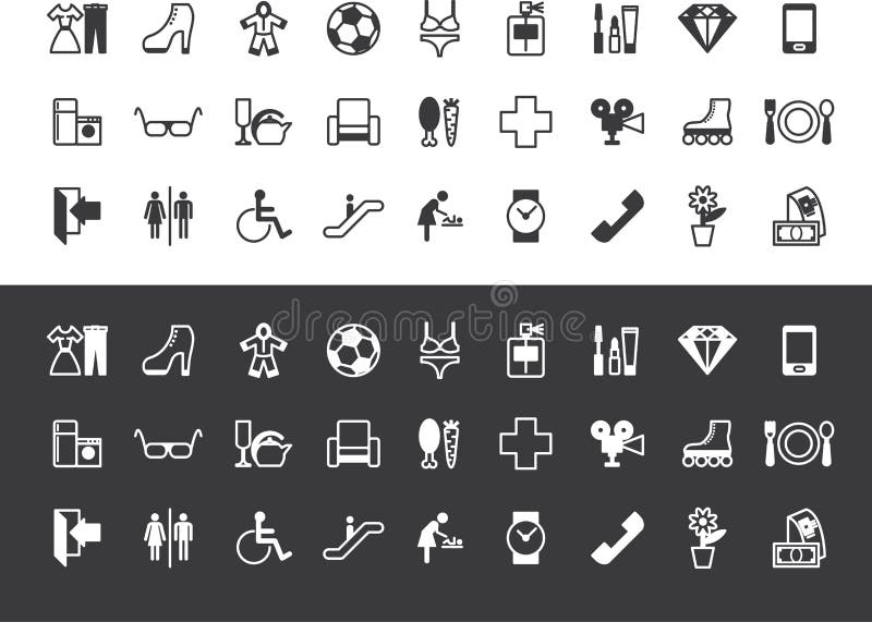 Winkelcentrum pictogrammen stock illustratie