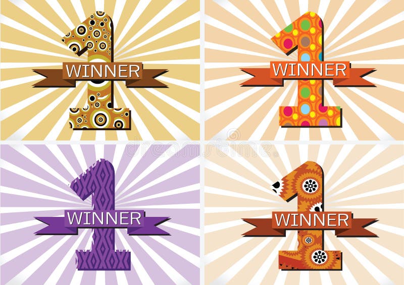 Winnaar en Aantal Één Eerste Plaats ondertekenen simbol met linten vector illustratie Winnaar en Aantal Één Eerste Plaats ondertekenen simbol met linten vector illustratie