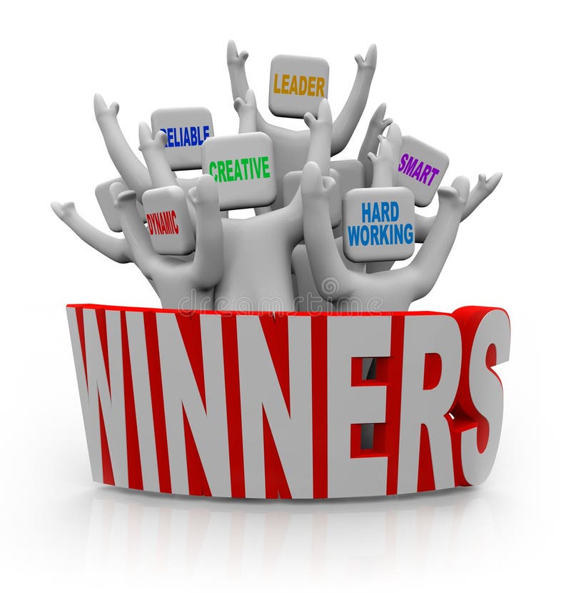 Winnaars - Mensen met de Kwaliteiten van het Groepswerk stock illustratie Winnaars - Mensen met de Kwaliteiten van het Groepswerk stock illustratie