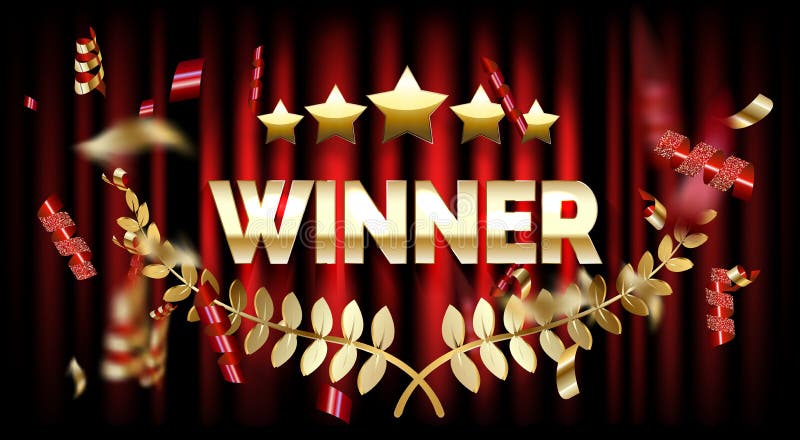 Winner frame label, falling ribbons winner vector illustration