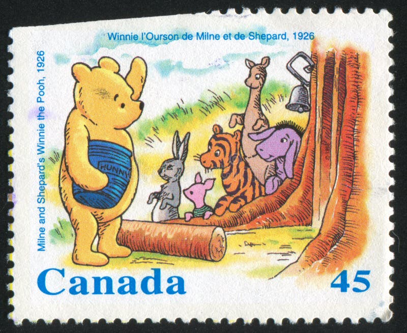 CANADA - CIRCA 1996: stamp printed by Canada, shows Milne and Shepard’s Winnie the Pooh, 1926, circa 1996. CANADA - CIRCA 1996: stamp printed by Canada, shows Milne and Shepard’s Winnie the Pooh, 1926, circa 1996