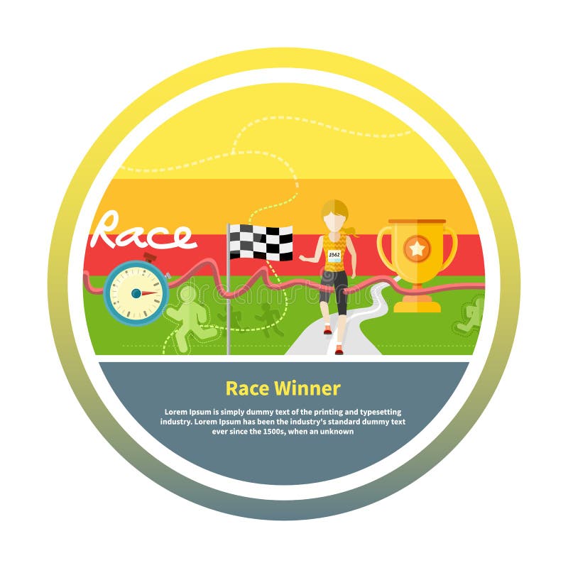 Winning athlete crosses the finish line stock illustration Winning athlete crosses the finish line stock illustration