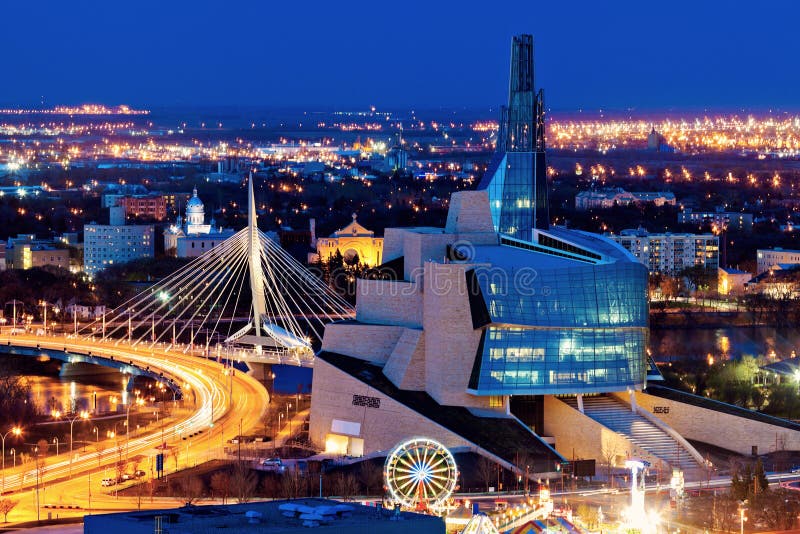 Winnipeg panorama at sunset stock photo