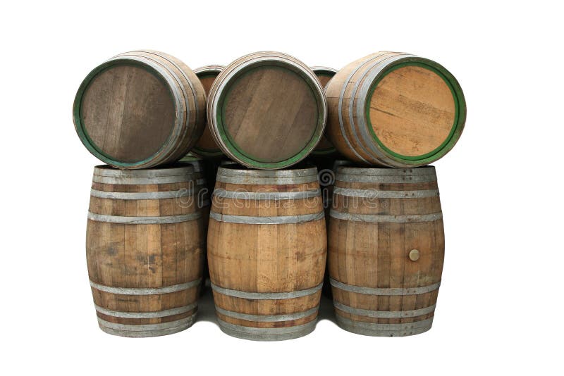 Old oak wine barrels on white background. Old oak wine barrels on white background