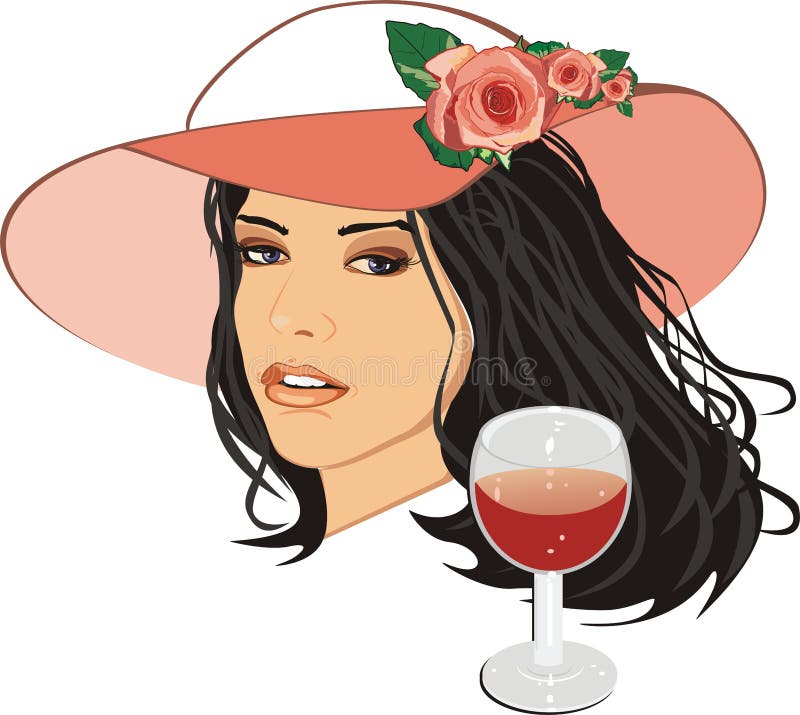 wino piękna szklana kapeluszowa kobieta royalty ilustracja wino piękna szklana kapeluszowa kobieta royalty ilustracja