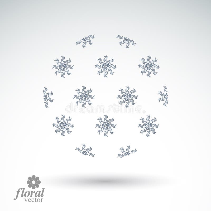 Winter abstract round object with beautiful snowflakes – weather forecast conceptual pictogram. Flower-patterned graphic season