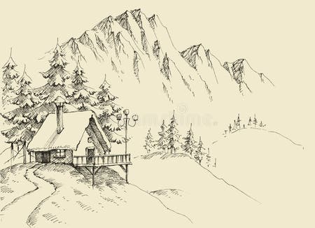 Winter Cabin Drawing Stock Illustrations – 1,776 Winter Cabin Drawing ...
