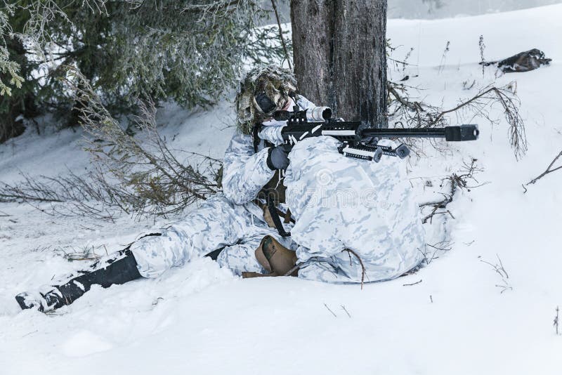 Winter sniper stock photo. Image of hunting, color, sunrise - 23265422