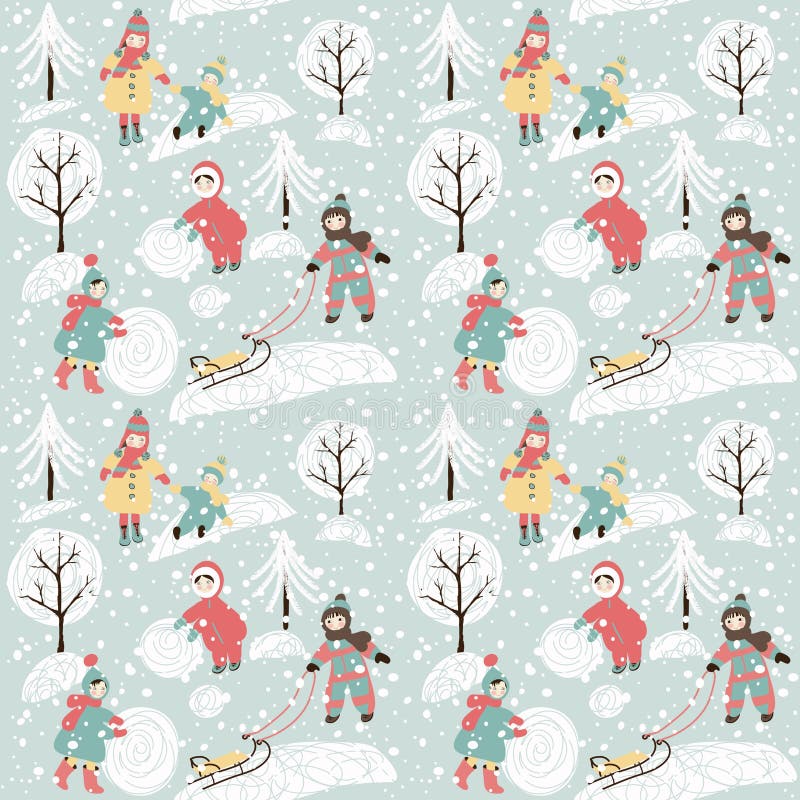 Winter background with children