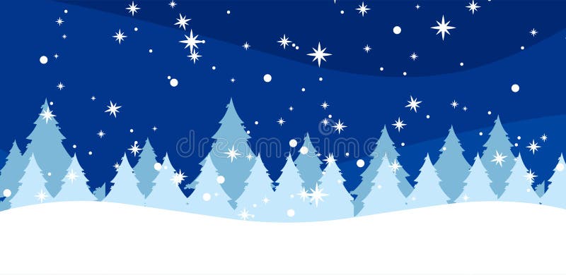 Winter background with fir-trees and snowflakes