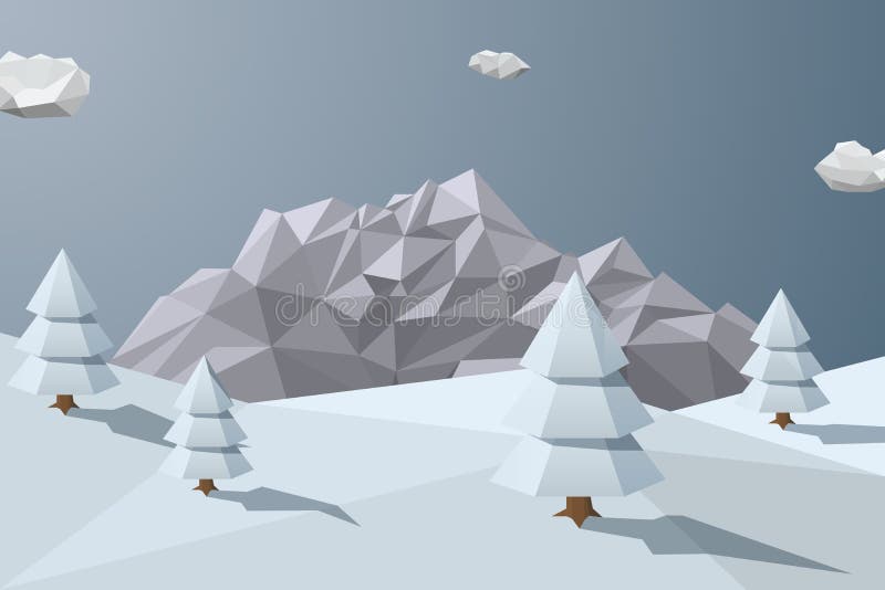 Winter background with mountains in low polygonal style