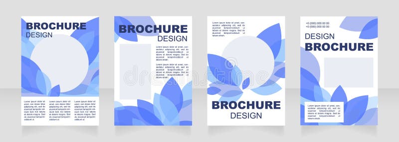 Winter blue blank brochure layout design. Leaves decor. Vertical poster template set with empty copy space for text. Premade stock illustration