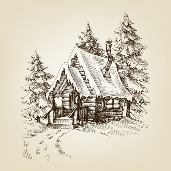 Winter Cabin Drawing Stock Illustrations – 1,776 Winter Cabin Drawing ...