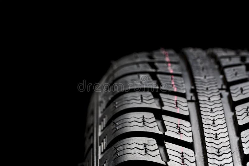 Winter Car Tires Wheel Profile Structure on Black Background Stock