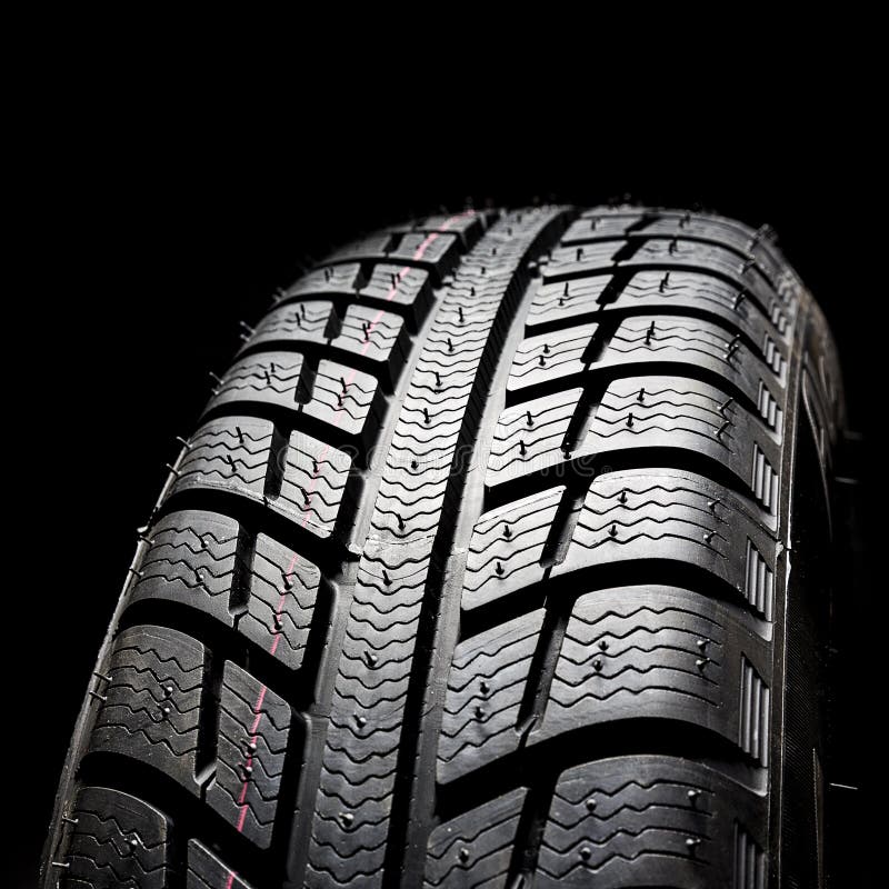 Winter Car Tires Wheel Profile Structure on Black Background Stock