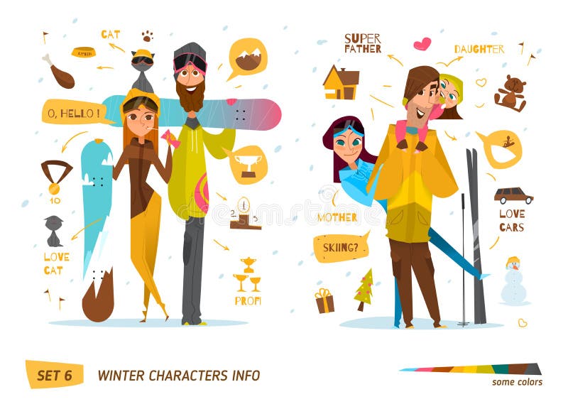 Winter characters set. Sport team. EPS 10