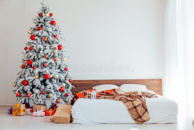 Winter Christmas Background Bed Bedroom Tree Holiday Gifts New Year ...