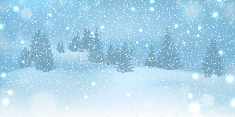 Winter Christmas Background with Blue Sky, Heavy Snowfall, Snow ...