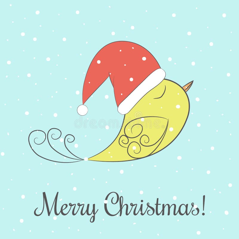 Winter and Christmas Vector illustration with Merry Christmas phrase and yellow fabulous bird flying in the snow. Perfect for Christmas card design, banners vector illustration Winter and Christmas Vector illustration with Merry Christmas phrase and yellow fabulous bird flying in the snow. Perfect for Christmas card design, banners vector illustration