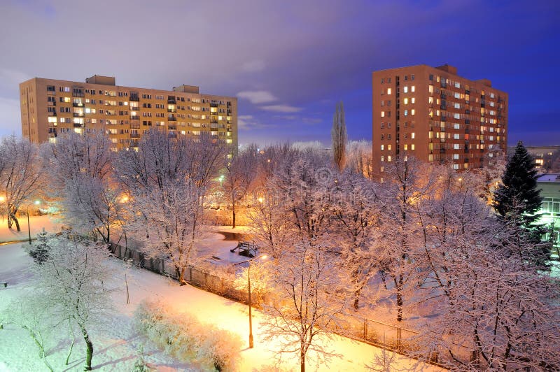 Winter in city stock images