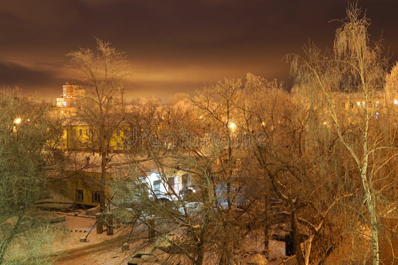 Winter in the city. Night snowbound city stock photos Winter in the city. Night snowbound city stock photos