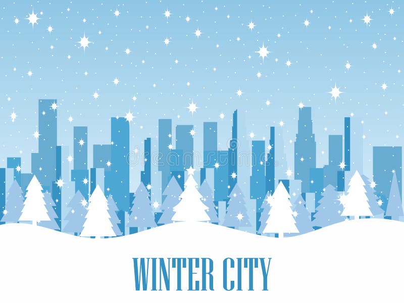 Winter City. Snowcovered Metropolis with Skyscrapers Stock Vector Illustration of city