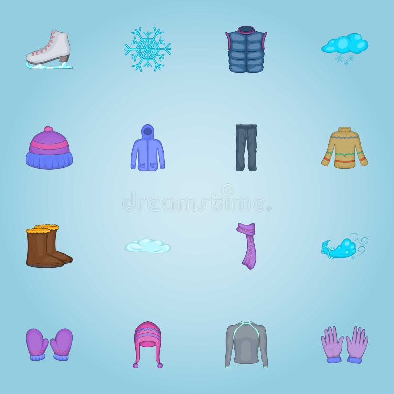 Winter Clothes Icons Set, Cartoon Style Stock Vector - Illustration of ...