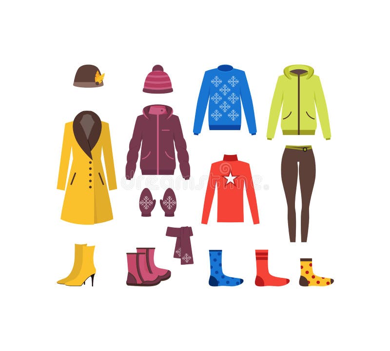 Winter Clothing Woman Set. Vector Stock Vector - Illustration of ...