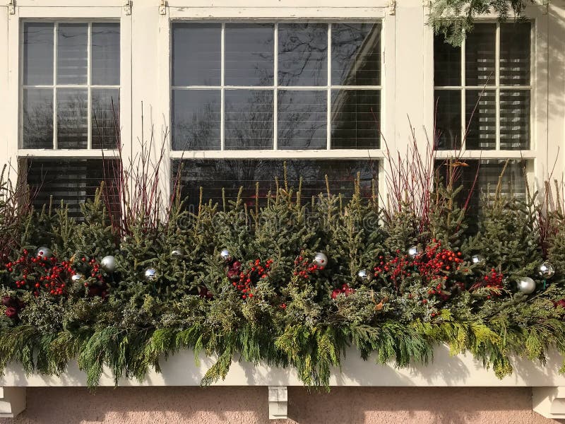 Winter decorated window box