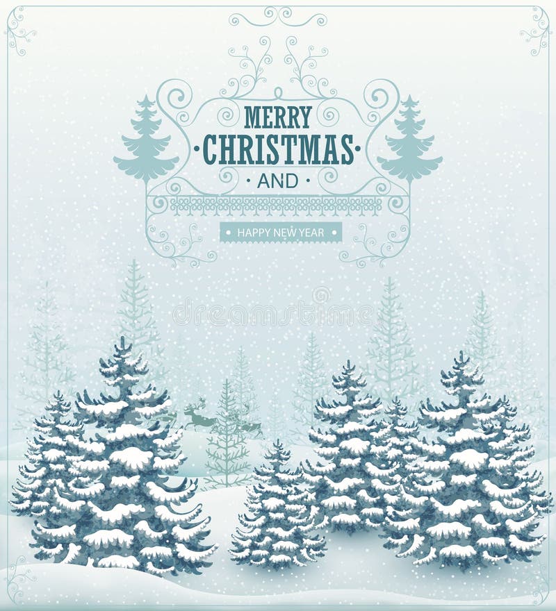 Winter der frohen Weihnachten und des guten Rutsch ins Neue Jahr Waldgestalten mit Schneefällen landschaftlich und putzen Weinles lizenzfreie abbildung Winter der frohen Weihnachten und des guten Rutsch ins Neue Jahr Waldgestalten mit Schneefällen landschaftlich und putzen Weinles lizenzfreie abbildung