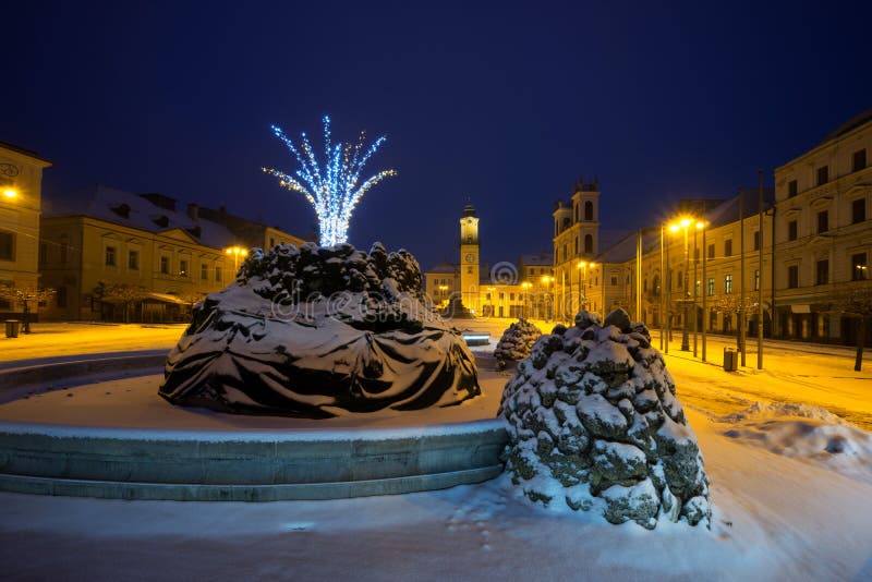 Winter evening at Namestie SNP square at Banska Bystrica