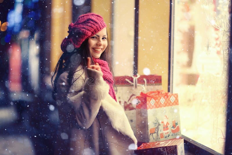 Winter evening portrait of a young girl royalty free stock images Winter evening portrait of a young girl royalty free stock images