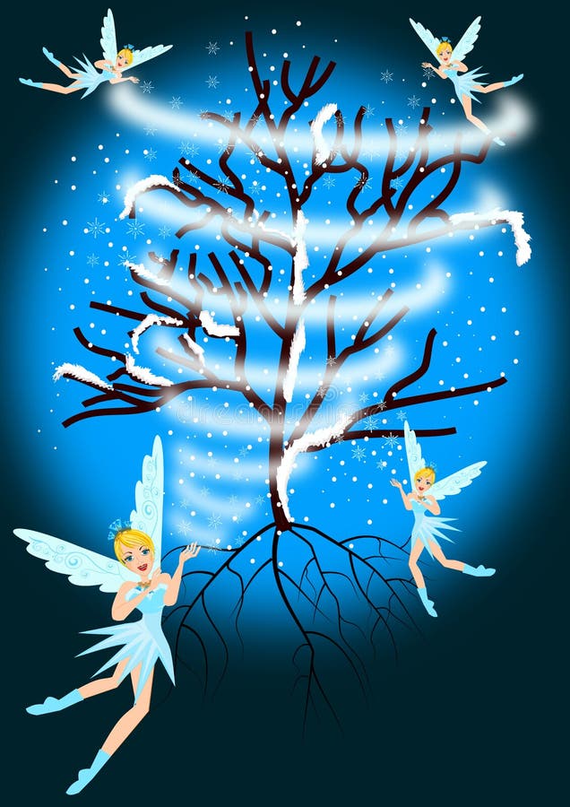 Zimní víla frozing strom ilustrace.