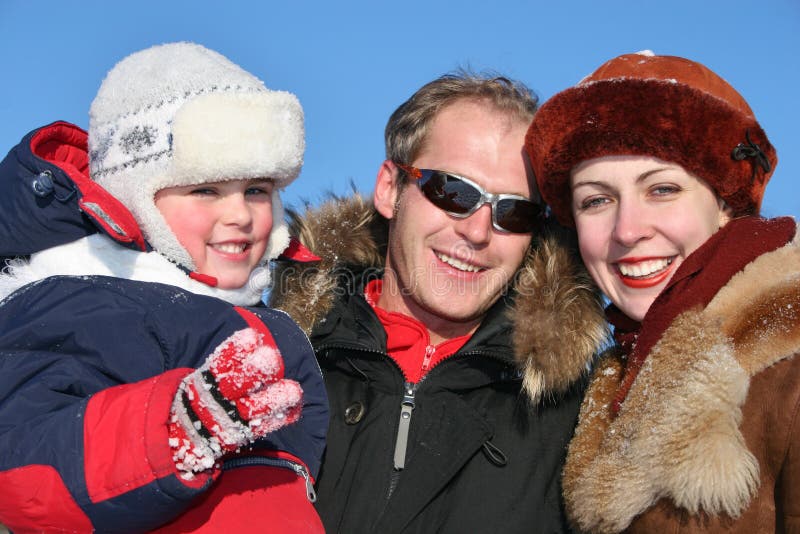 Winter family faces 2 stock photo
