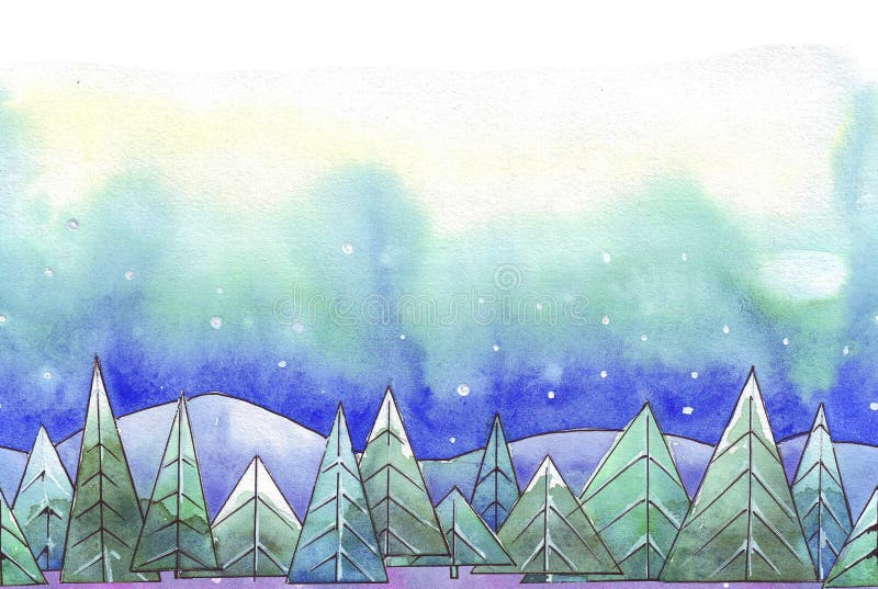 Winter fir trees watercolor