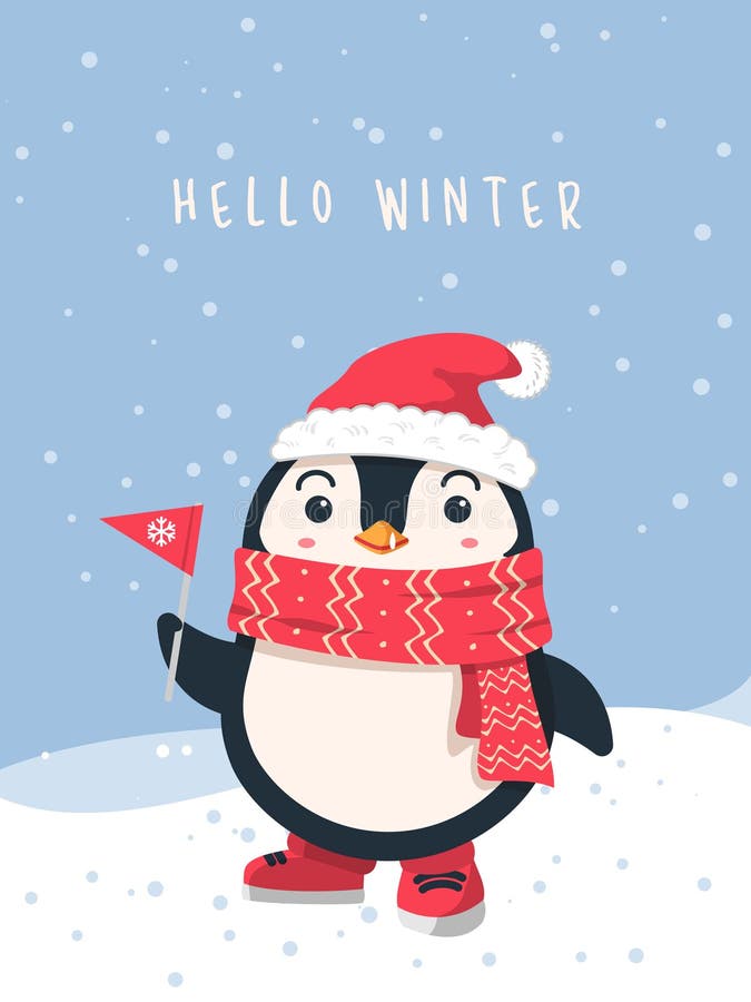 Winter flat design Cute penguin background