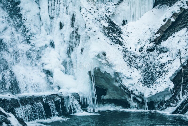 Winter Frozen Waterfall Close Up Stock Image Image of backgrounds