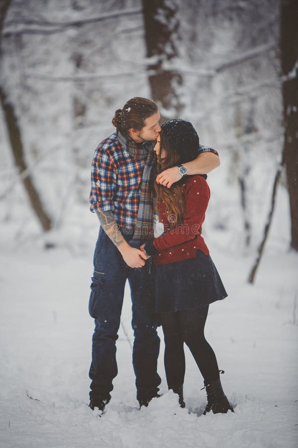 Winter fun couple playful