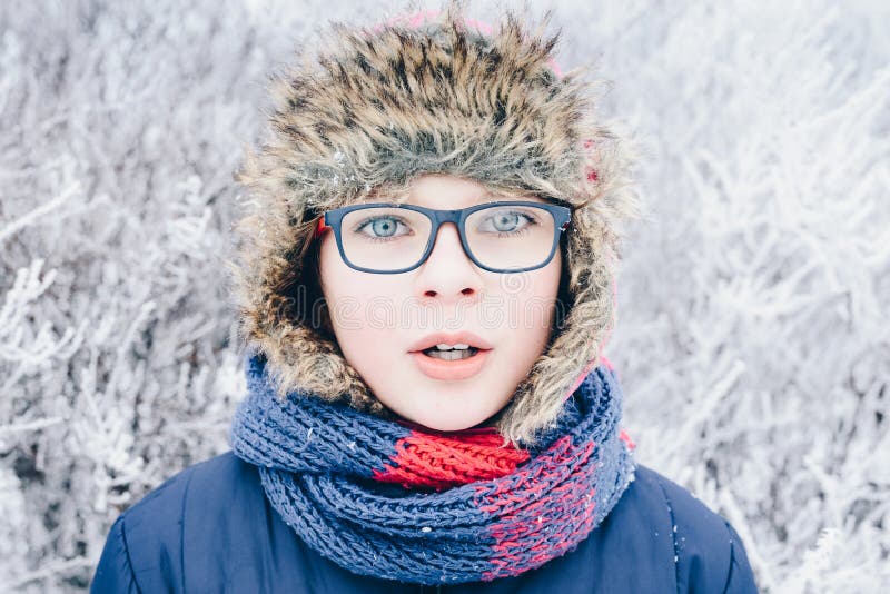 Winter Fun - Portrait of Happy Child Girl on a Winter Walk in Nature ...