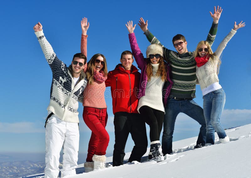Winter Fun with Young People Group Stock Photo - Image of friends, love ...