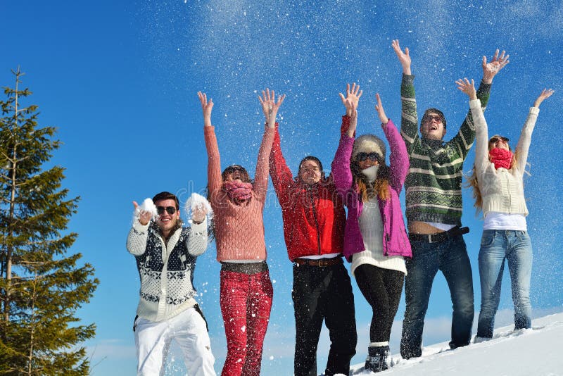 Winter Fun with Young People Group Stock Photo - Image of mountain ...