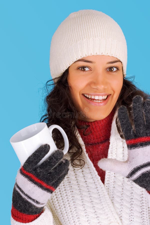 Winter girl drinking tea