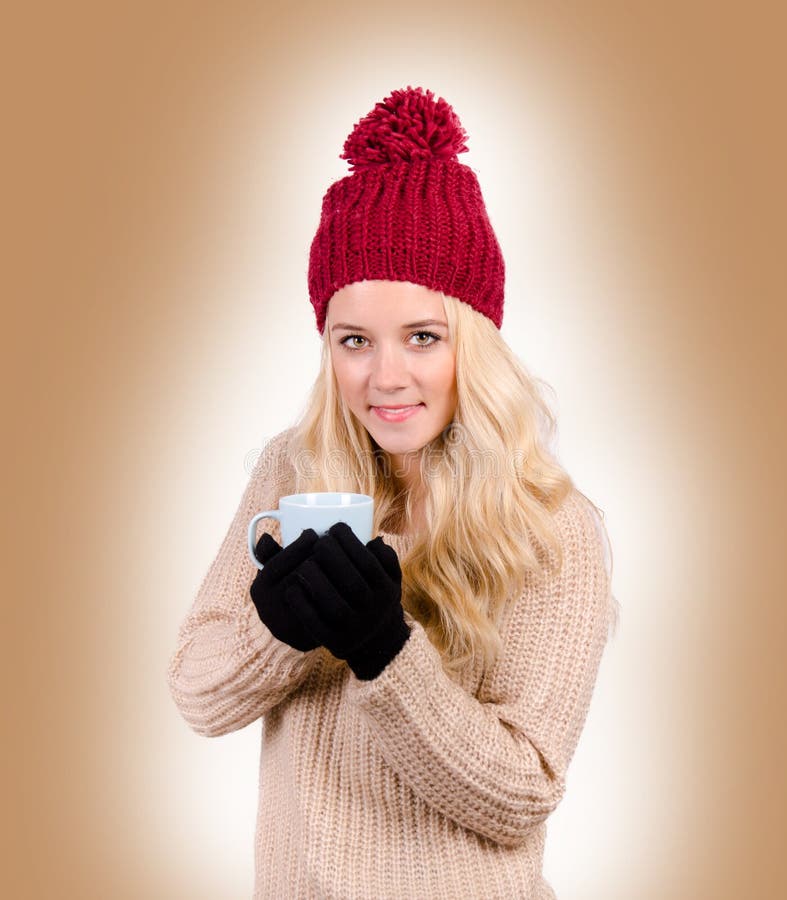 Winter girl drinking tea stock photo. Image of hair, white - 35345560