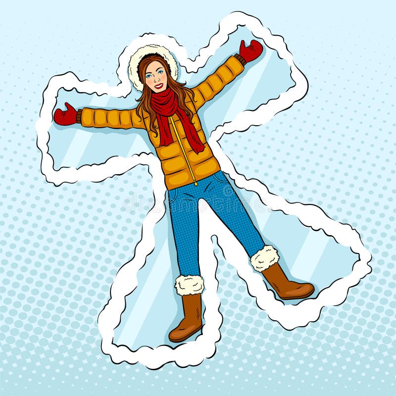 Download Winter Girl Makes Snow Angel Pop Art Vector Stock Vector ...