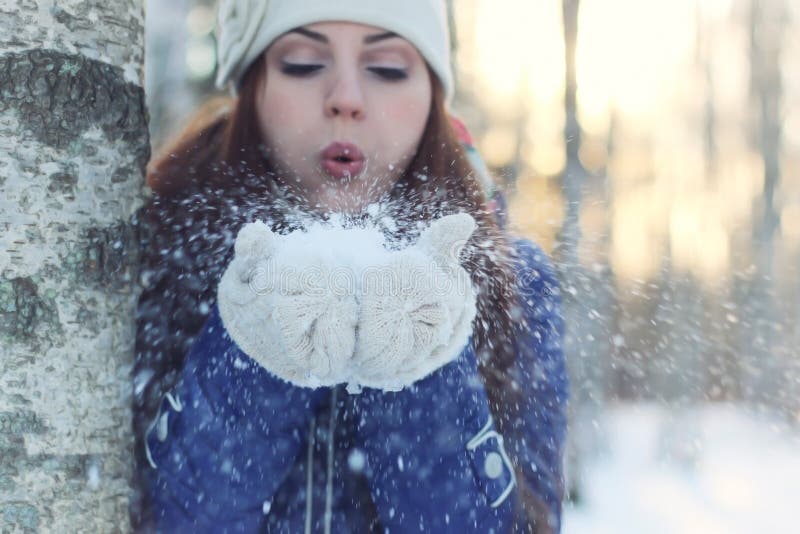 Winter girl snowball stock photo. Image of fight, adult - 79534876
