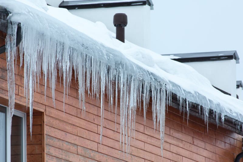 Hanging Icicles on the House Roof Stock Image Image of december