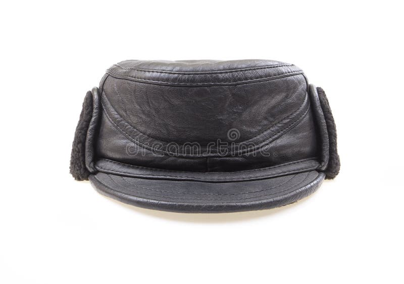 Winter hat ear flaps on the white background