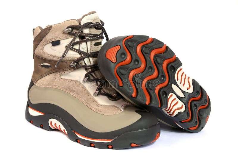 Winter hiking boots stock images