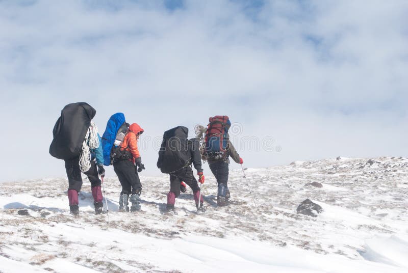Winter hiking stock image